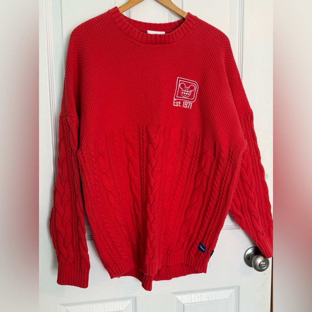 Disney World Red Cable Knit Spirit Jersey Sweater Small